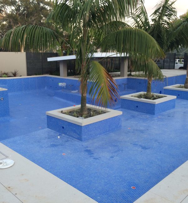 Resort style pool, job for Splish Splash Rolling Stones design, only tiling, Mulgola